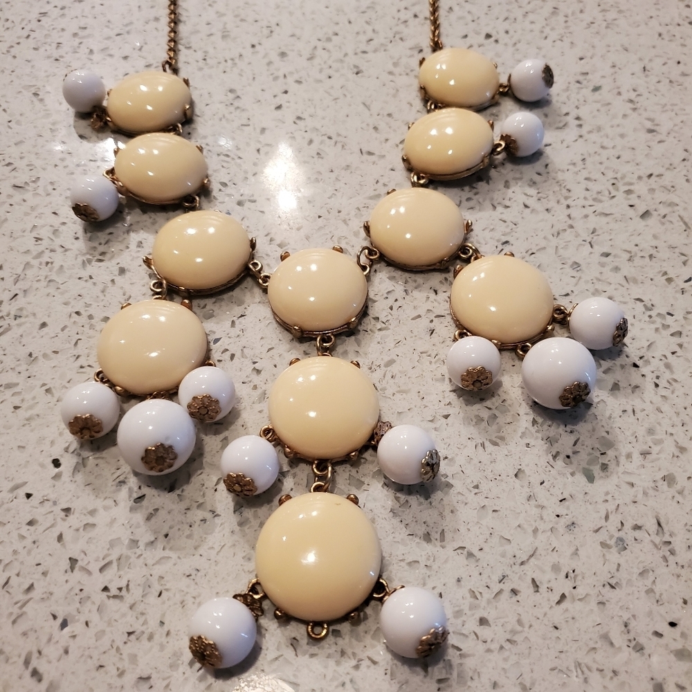 White Ivory Bubble Statement Necklace Long Bride Preppy Casual Work Neutral Y2K